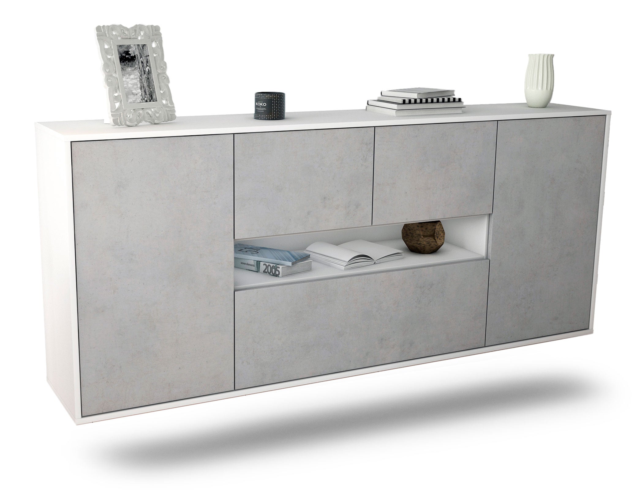 Sideboard Warren | hängend | Korpus Weiß | Front in Beton Optik | 180x79x35cm (BxHxT) 1 Sideboard Warren | hängend | Korpus Weiß | Front in Beton Optik | 180x79x35cm (BxHxT)