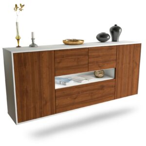 Sideboard Warren | hängend | Korpus Weiß | Front in Walnuss Holz Optik | 180x79x35cm (BxHxT)