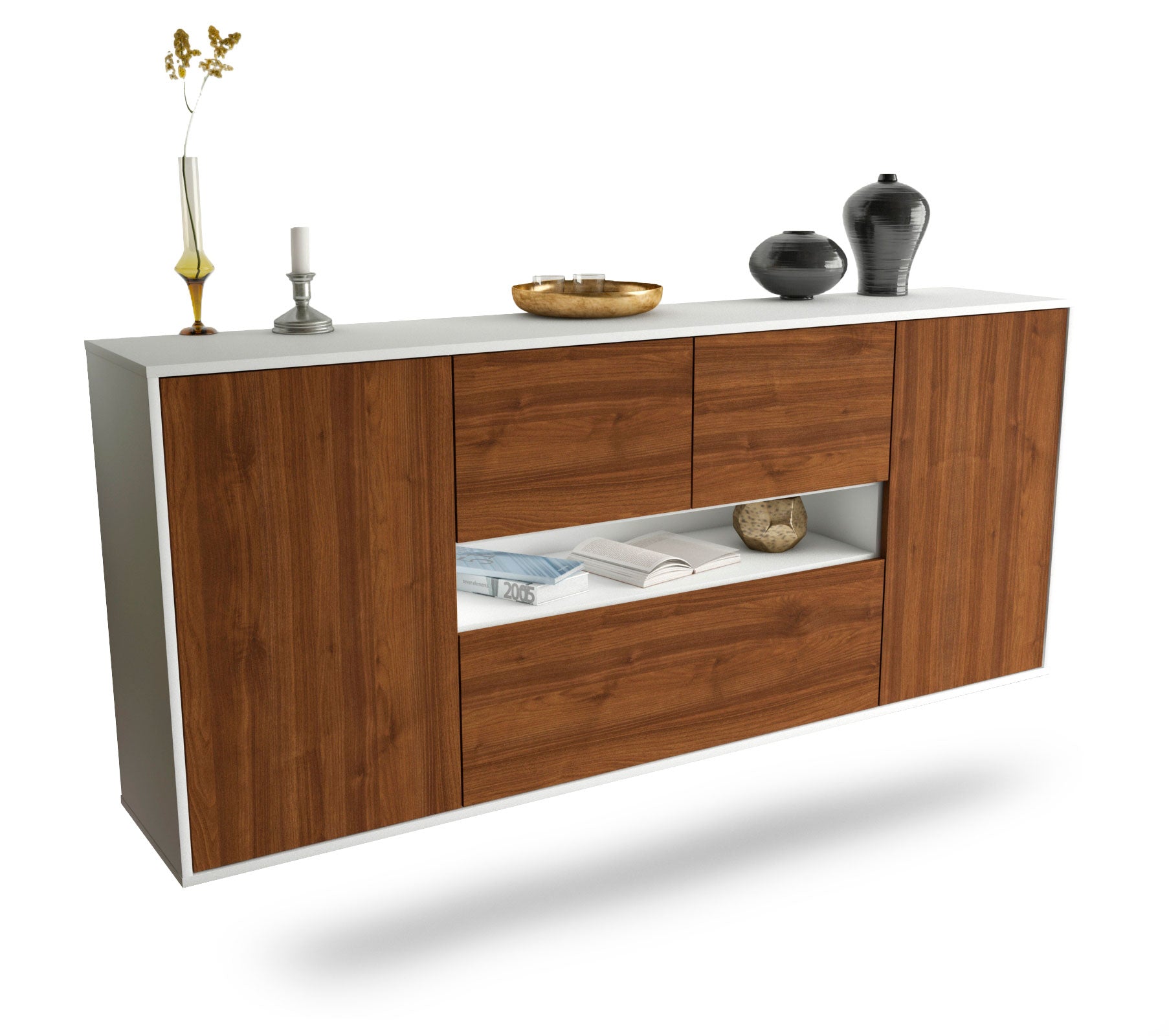 Sideboard Warren | hängend | Korpus Weiß | Front in Walnuss Holz Optik | 180x79x35cm (BxHxT) 1 Sideboard Warren | hängend | Korpus Weiß | Front in Walnuss Holz Optik | 180x79x35cm (BxHxT)