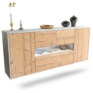 Sideboard Warren | hängend | Korpus Weiß | Front in Pinie Holz Optik | 180x79x35cm (BxHxT)
