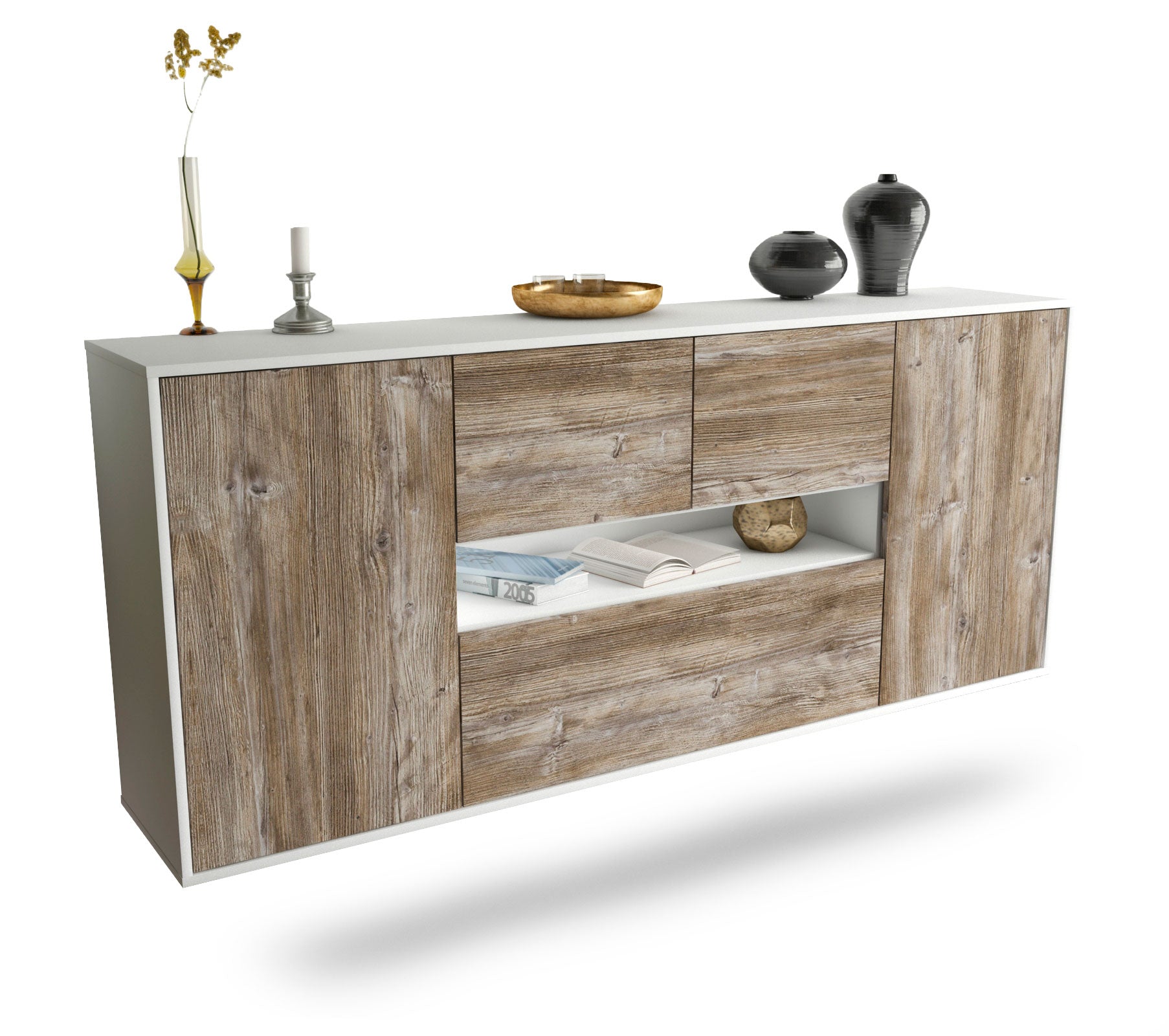 Sideboard Warren | hängend | Korpus Weiß | Front in Treibholz Holz Optik | 180x79x35cm (BxHxT) 1 Sideboard Warren | hängend | Korpus Weiß | Front in Treibholz Holz Optik | 180x79x35cm (BxHxT)