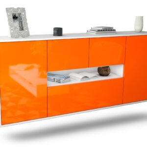 Sideboard Warren | hängend | Korpus Weiß | Front in Hochglanz Orange | 180x79x35cm (BxHxT)