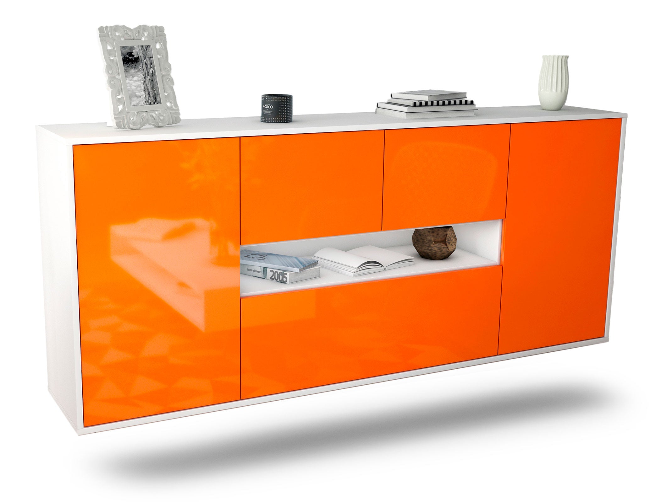 Sideboard Warren | hängend | Korpus Weiß | Front in Hochglanz Orange | 180x79x35cm (BxHxT) 1 Sideboard Warren | hängend | Korpus Weiß | Front in Hochglanz Orange | 180x79x35cm (BxHxT)