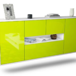 Sideboard Warren | hängend | Korpus Weiß | Front in Hochglanz Grün | 180x79x35cm (BxHxT)