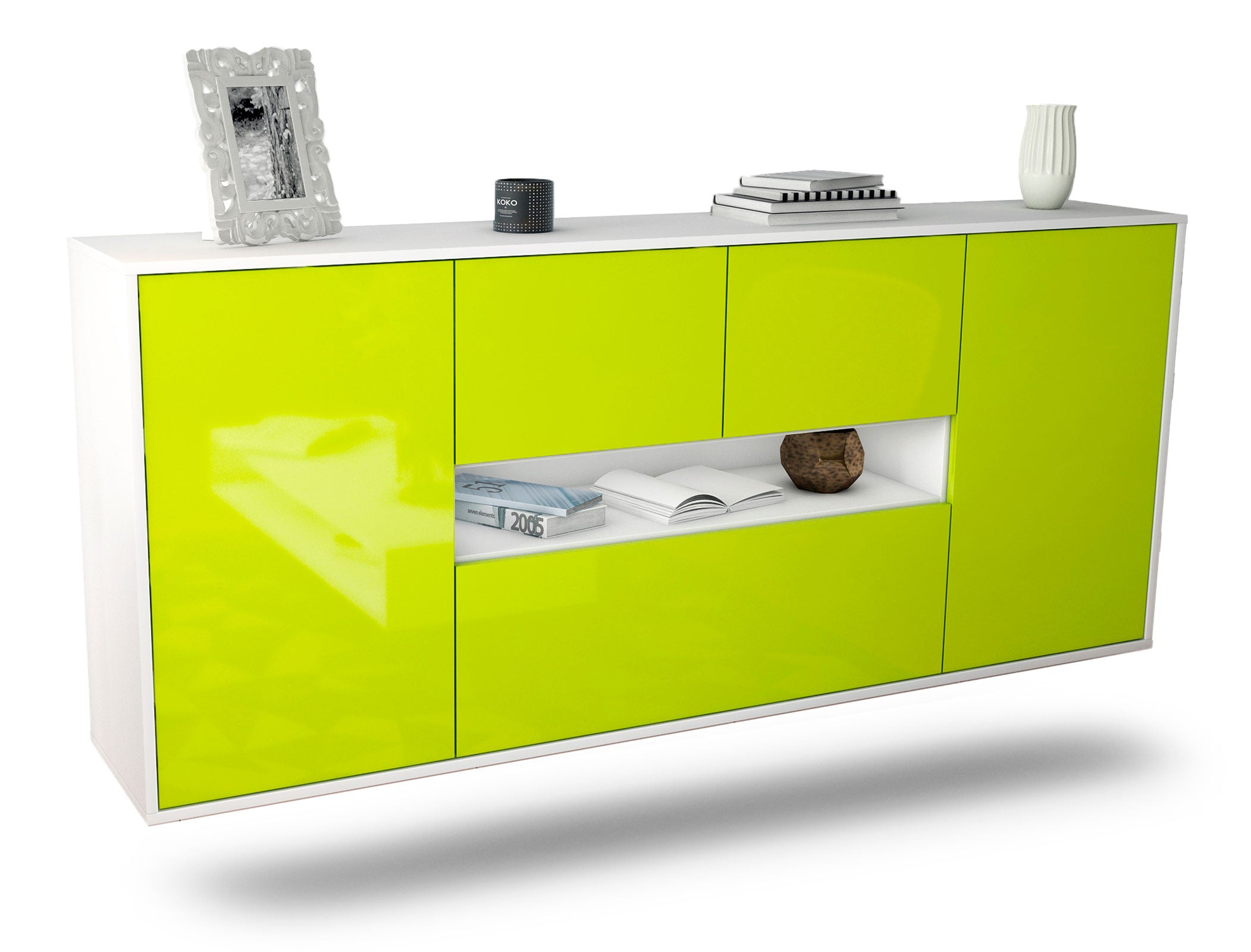 Sideboard Warren | hängend | Korpus Weiß | Front in Hochglanz Grün | 180x79x35cm (BxHxT) 1 Sideboard Warren | hängend | Korpus Weiß | Front in Hochglanz Grün | 180x79x35cm (BxHxT)