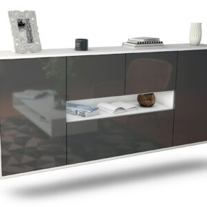 Sideboard Warren | hängend | Korpus Weiß | Front in Hochglanz Grau | 180x79x35cm (BxHxT)
