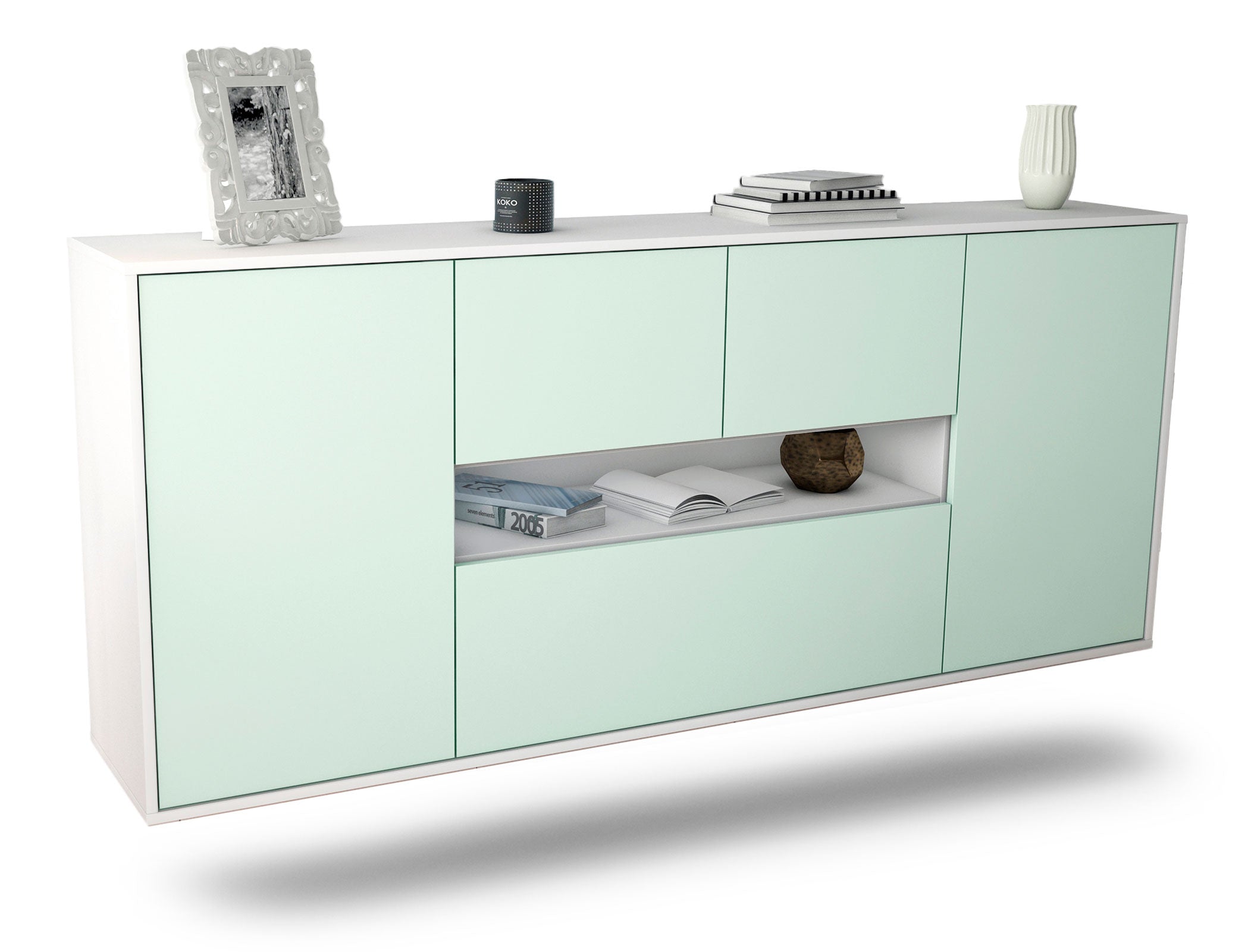 Sideboard Warren | hängend | Korpus Weiß | Front in Mint | 180x79x35cm (BxHxT) 1 Sideboard Warren | hängend | Korpus Weiß | Front in Mint | 180x79x35cm (BxHxT)
