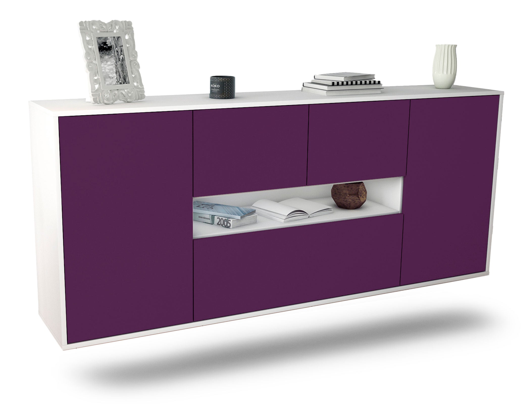 Sideboard Warren | hängend | Korpus Weiß | Front in Lila | 180x79x35cm (BxHxT) 1 Sideboard Warren | hängend | Korpus Weiß | Front in Lila | 180x79x35cm (BxHxT)