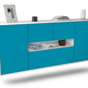 Sideboard Warren | hängend | Korpus Weiß | Front in Türkis | 180x79x35cm (BxHxT)