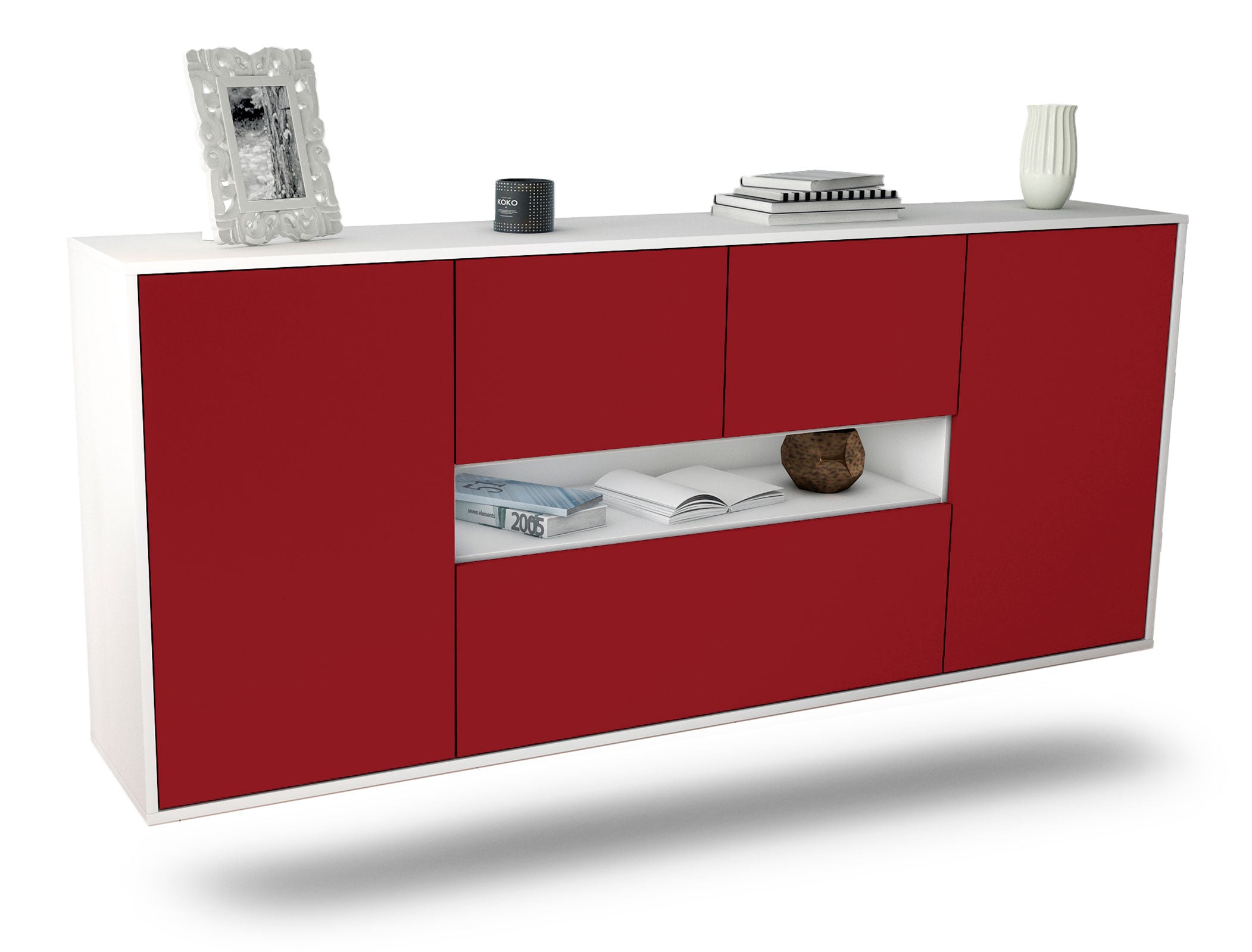 Sideboard Warren | hängend | Korpus Weiß | Front in Bordeaux | 180x79x35cm (BxHxT) 1 Sideboard Warren | hängend | Korpus Weiß | Front in Bordeaux | 180x79x35cm (BxHxT)