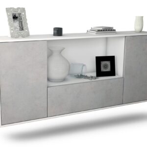 Sideboard Fort Collins | hängend | Korpus Weiß | Front in Beton Optik | 180x79x35cm (BxHxT)