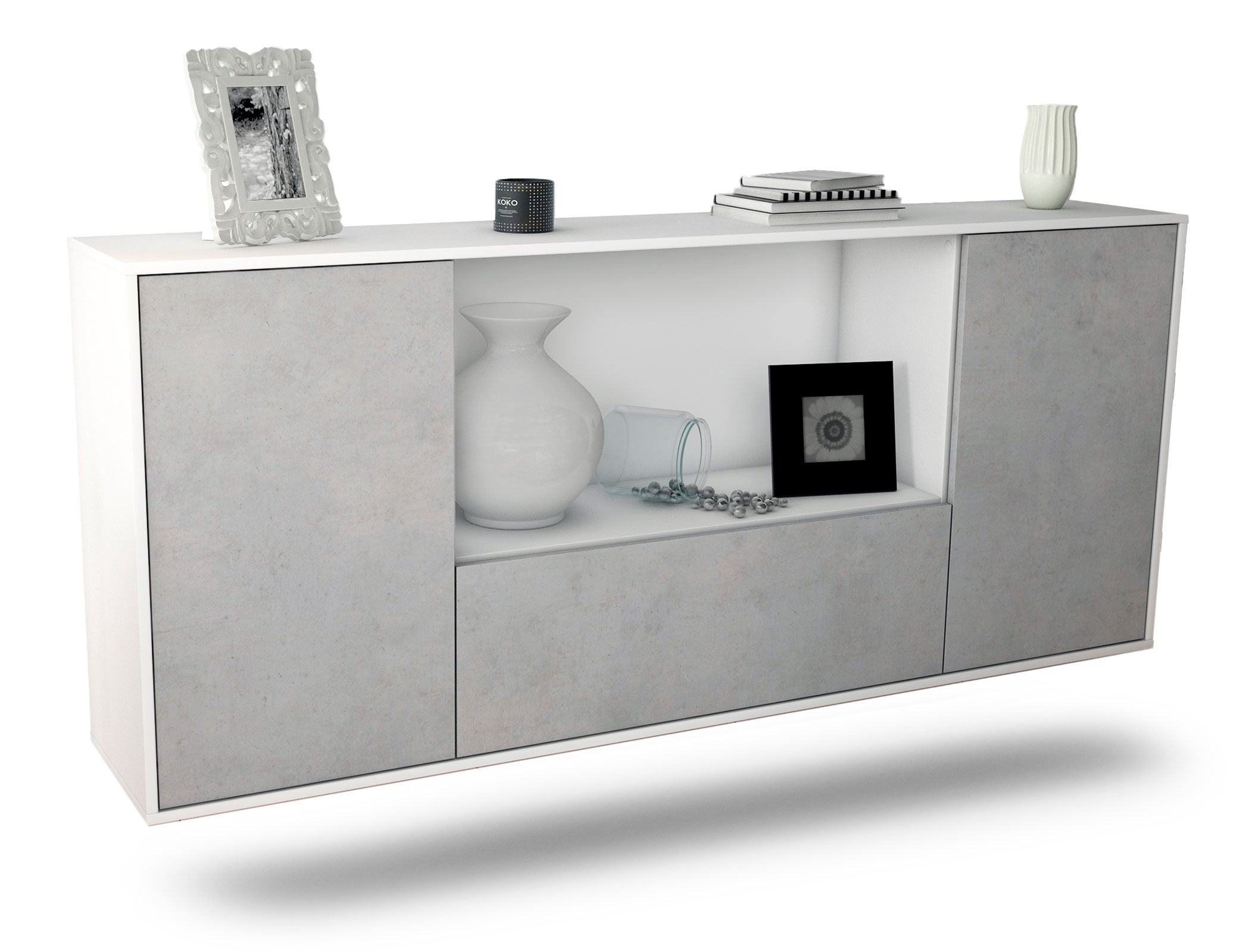 Sideboard Fort Collins | hängend | Korpus Weiß | Front in Beton Optik | 180x79x35cm (BxHxT) 1 Sideboard Fort Collins | hängend | Korpus Weiß | Front in Beton Optik | 180x79x35cm (BxHxT)
