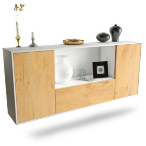 Sideboard Fort Collins | hängend | Korpus Weiß | Front in Eiche Holz Optik | 180x79x35cm (BxHxT)