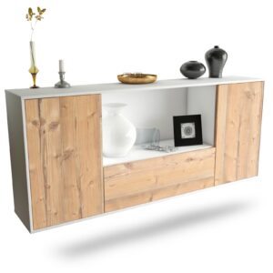 Sideboard Fort Collins | hängend | Korpus Weiß | Front in Pinie Holz Optik | 180x79x35cm (BxHxT)