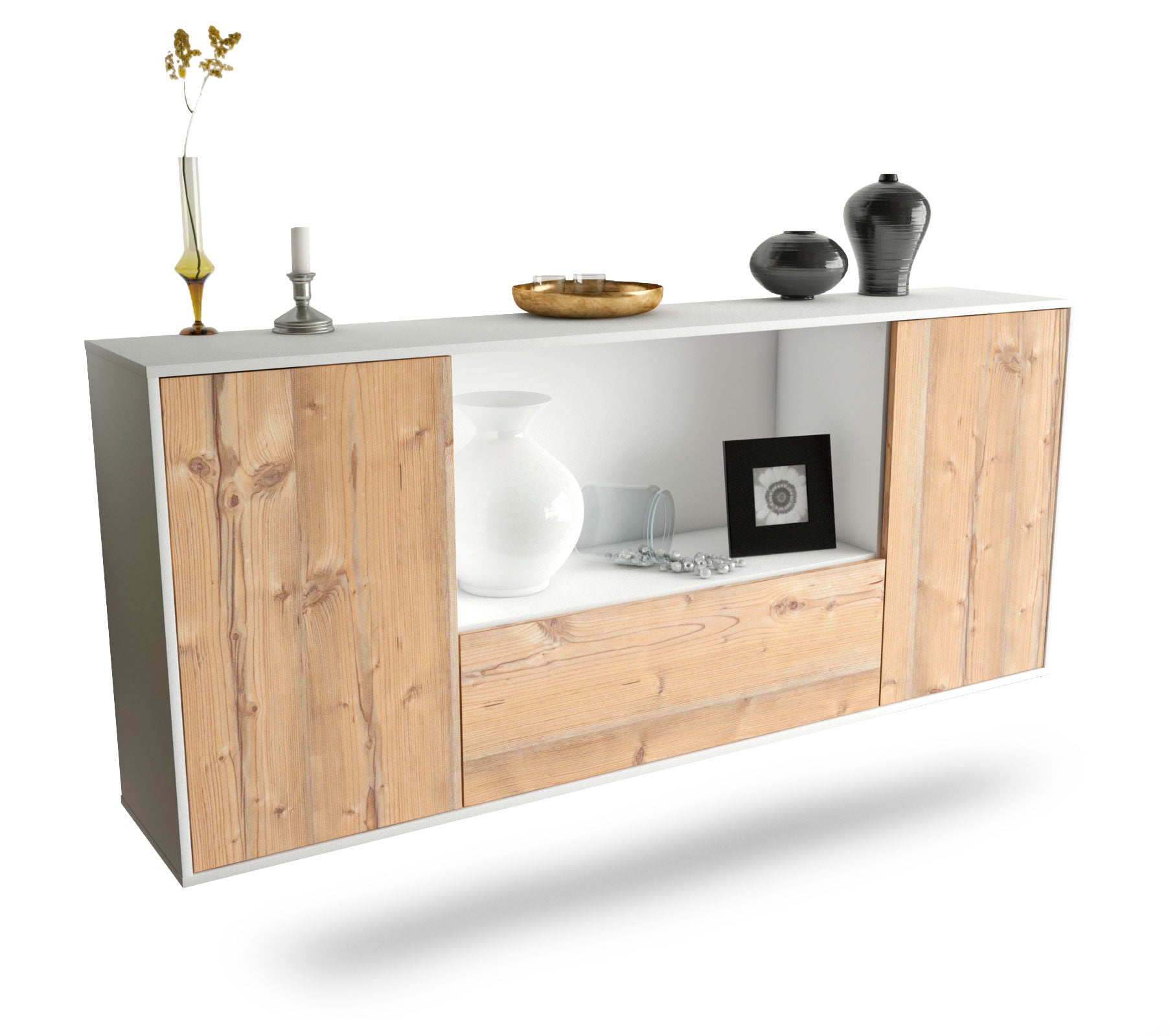 Sideboard Fort Collins | hängend | Korpus Weiß | Front in Pinie Holz Optik | 180x79x35cm (BxHxT) 1 Sideboard Fort Collins | hängend | Korpus Weiß | Front in Pinie Holz Optik | 180x79x35cm (BxHxT)