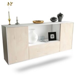 Sideboard Fort Collins | hängend | Korpus Weiß | Front in Zeder Holz Optik | 180x79x35cm (BxHxT)