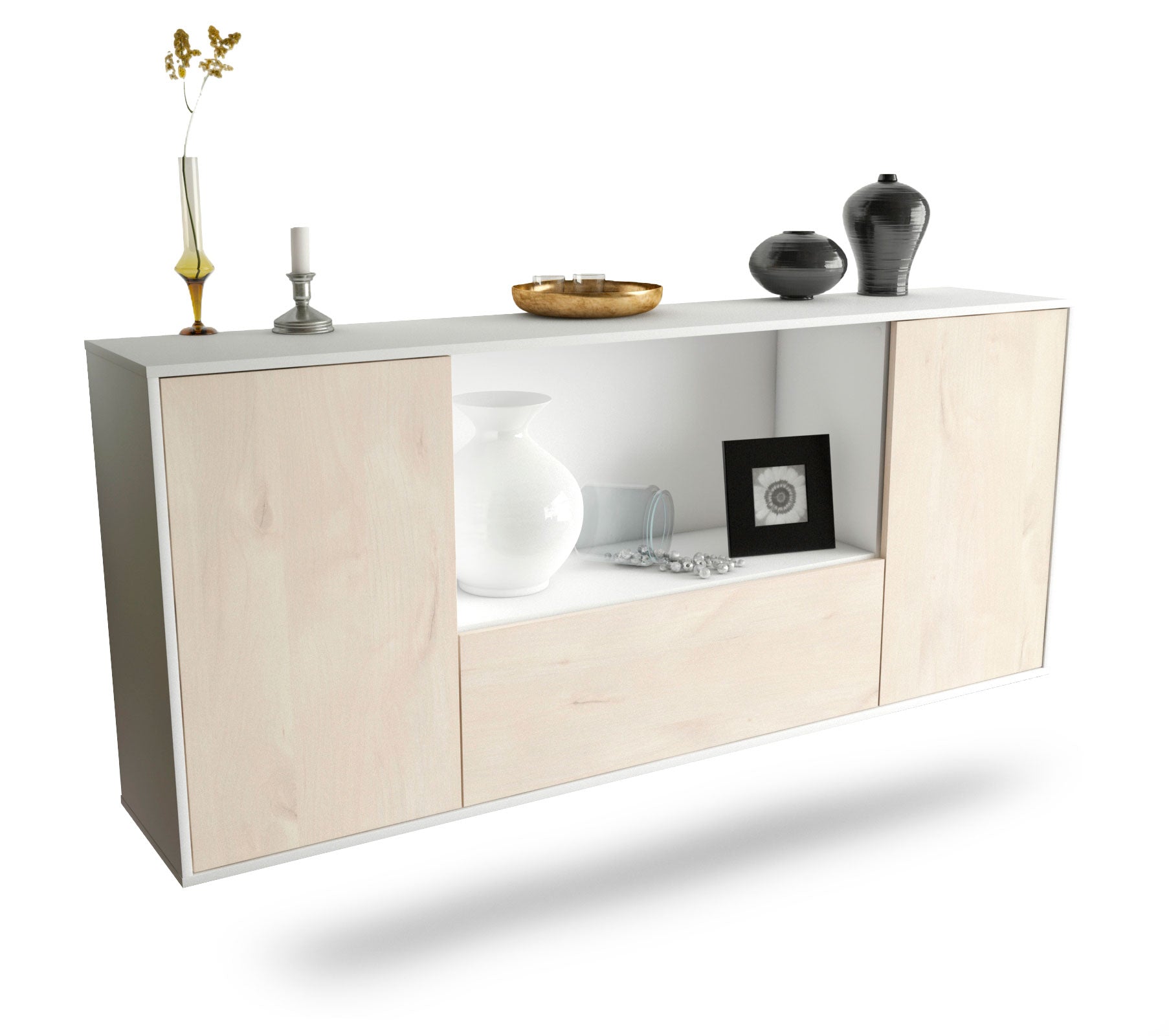 Sideboard Fort Collins | hängend | Korpus Weiß | Front in Zeder Holz Optik | 180x79x35cm (BxHxT) 1 Sideboard Fort Collins | hängend | Korpus Weiß | Front in Zeder Holz Optik | 180x79x35cm (BxHxT)