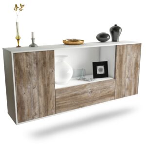 Sideboard Fort Collins | hängend | Korpus Weiß | Front in Treibholz Holz Optik | 180x79x35cm (BxHxT)