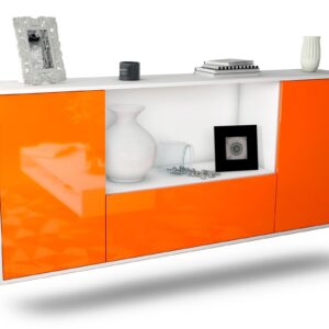 Sideboard Fort Collins | hängend | Korpus Weiß | Front in Hochglanz Orange | 180x79x35cm (BxHxT)