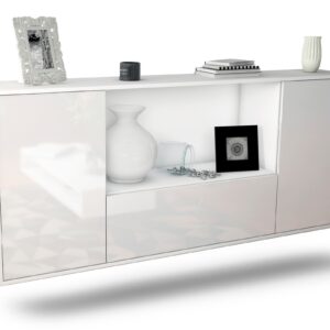 Sideboard Fort Collins | hängend | Korpus Weiß | Front in Hochglanz Weiß | 180x79x35cm (BxHxT)