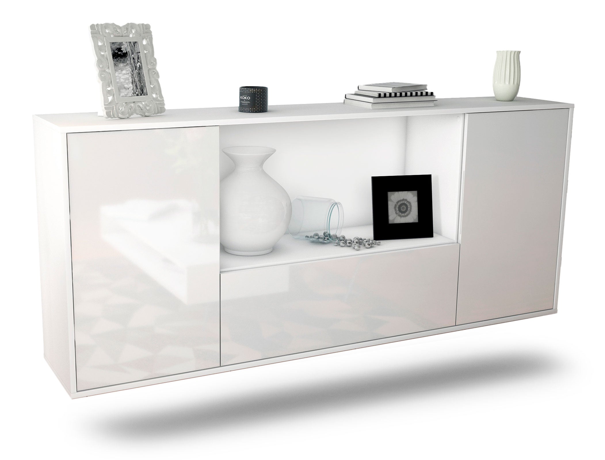 Sideboard Fort Collins | hängend | Korpus Weiß | Front in Hochglanz Weiß | 180x79x35cm (BxHxT) 1 Sideboard Fort Collins | hängend | Korpus Weiß | Front in Hochglanz Weiß | 180x79x35cm (BxHxT)