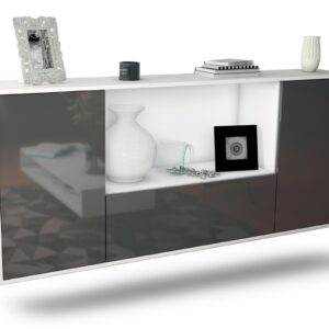 Sideboard Fort Collins | hängend | Korpus Weiß | Front in Hochglanz Grau | 180x79x35cm (BxHxT)