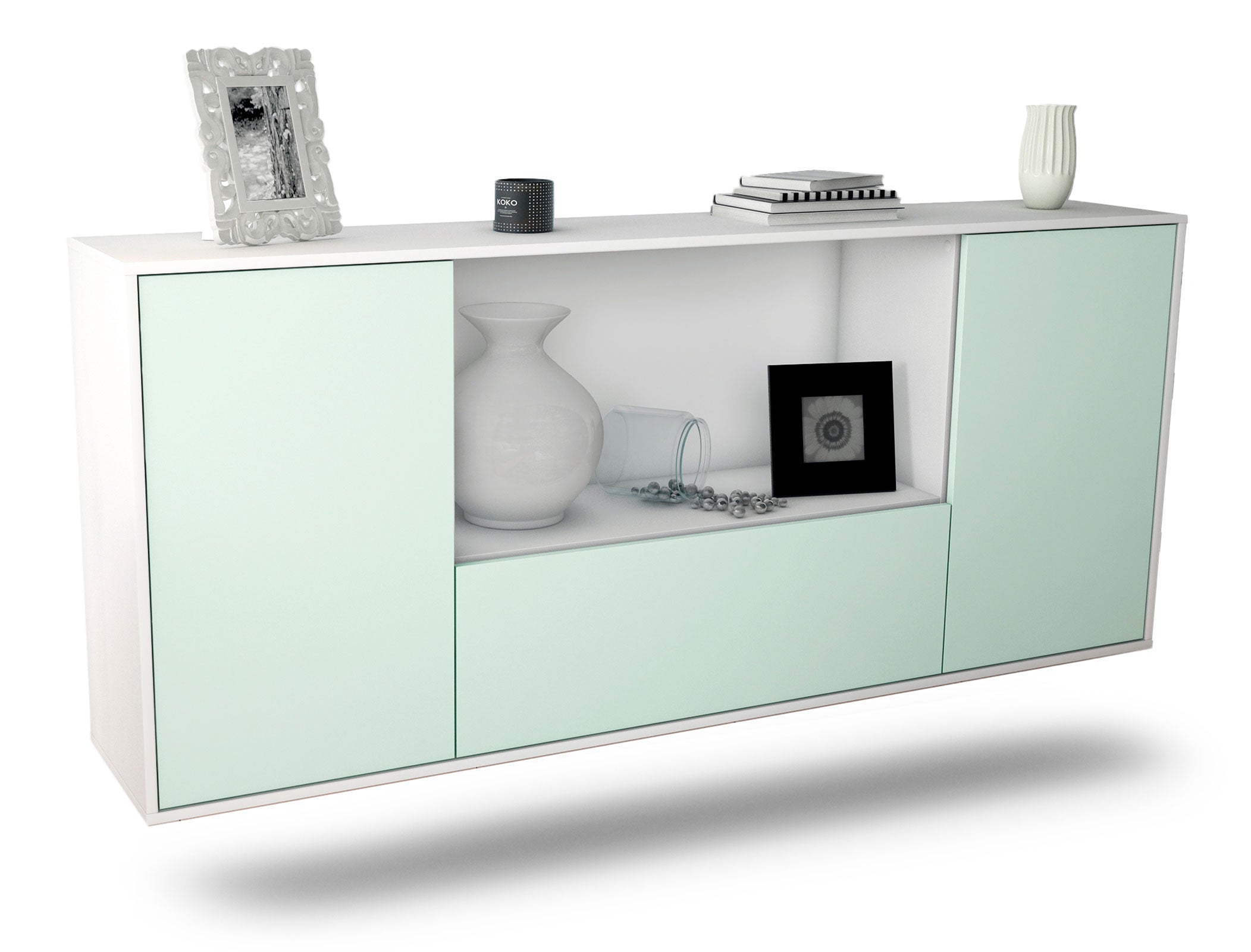 Sideboard Fort Collins | hängend | Korpus Weiß | Front in Mint | 180x79x35cm (BxHxT) 1 Sideboard Fort Collins | hängend | Korpus Weiß | Front in Mint | 180x79x35cm (BxHxT)