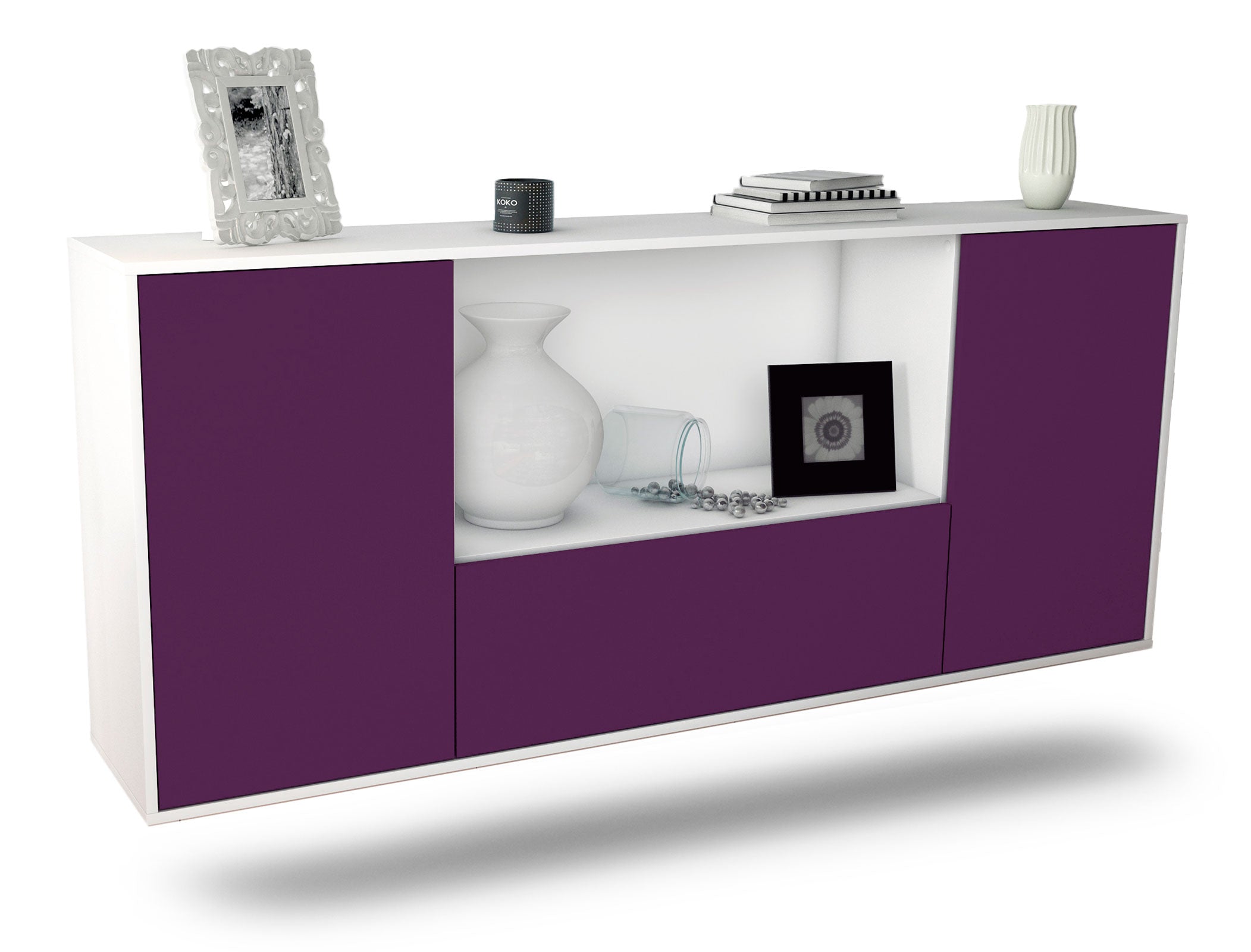 Sideboard Fort Collins | hängend | Korpus Weiß | Front in Lila | 180x79x35cm (BxHxT) 1 Sideboard Fort Collins | hängend | Korpus Weiß | Front in Lila | 180x79x35cm (BxHxT)