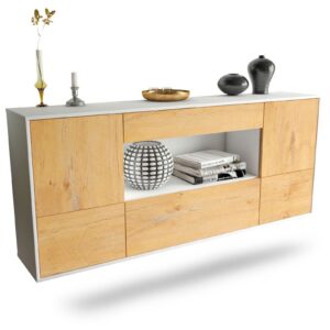 Sideboard East Los Angeles | hängend | Korpus Weiß | Front in Eiche Holz Optik | 180x79x35cm (BxHxT)
