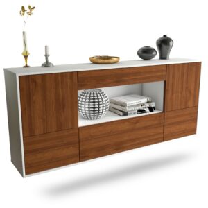 Sideboard East Los Angeles | hängend | Korpus Weiß | Front in Walnuss Holz Optik | 180x79x35cm (BxHxT)