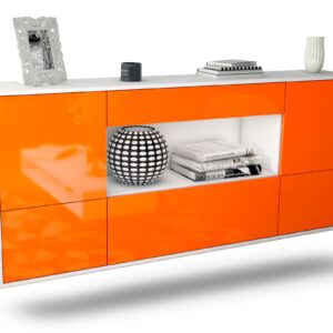Sideboard East Los Angeles | hängend | Korpus Weiß | Front in Hochglanz Orange | 180x79x35cm (BxHxT)