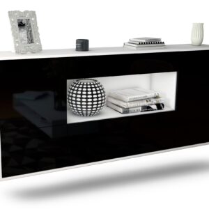 Sideboard East Los Angeles | hängend | Korpus Weiß | Front in Hochglanz Schwarz | 180x79x35cm (BxHxT)
