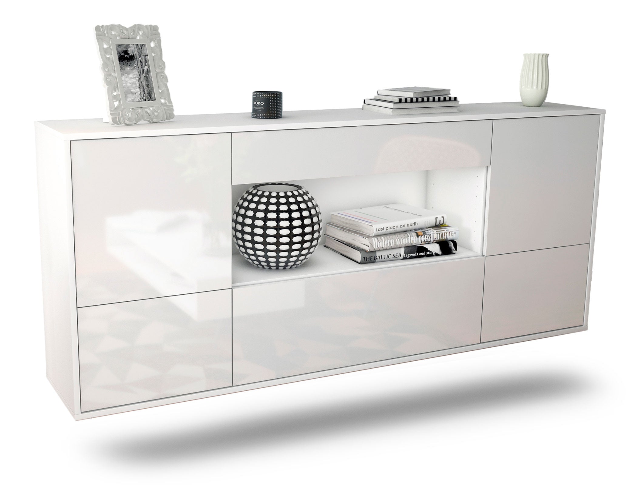 Sideboard East Los Angeles | hängend | Korpus Weiß | Front in Hochglanz Weiß | 180x79x35cm (BxHxT) 1 Sideboard East Los Angeles | hängend | Korpus Weiß | Front in Hochglanz Weiß | 180x79x35cm (BxHxT)
