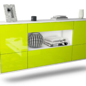 Sideboard East Los Angeles | hängend | Korpus Weiß | Front in Hochglanz Grün | 180x79x35cm (BxHxT)