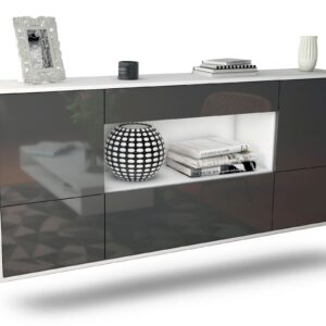 Sideboard East Los Angeles | hängend | Korpus Weiß | Front in Hochglanz Grau | 180x79x35cm (BxHxT)