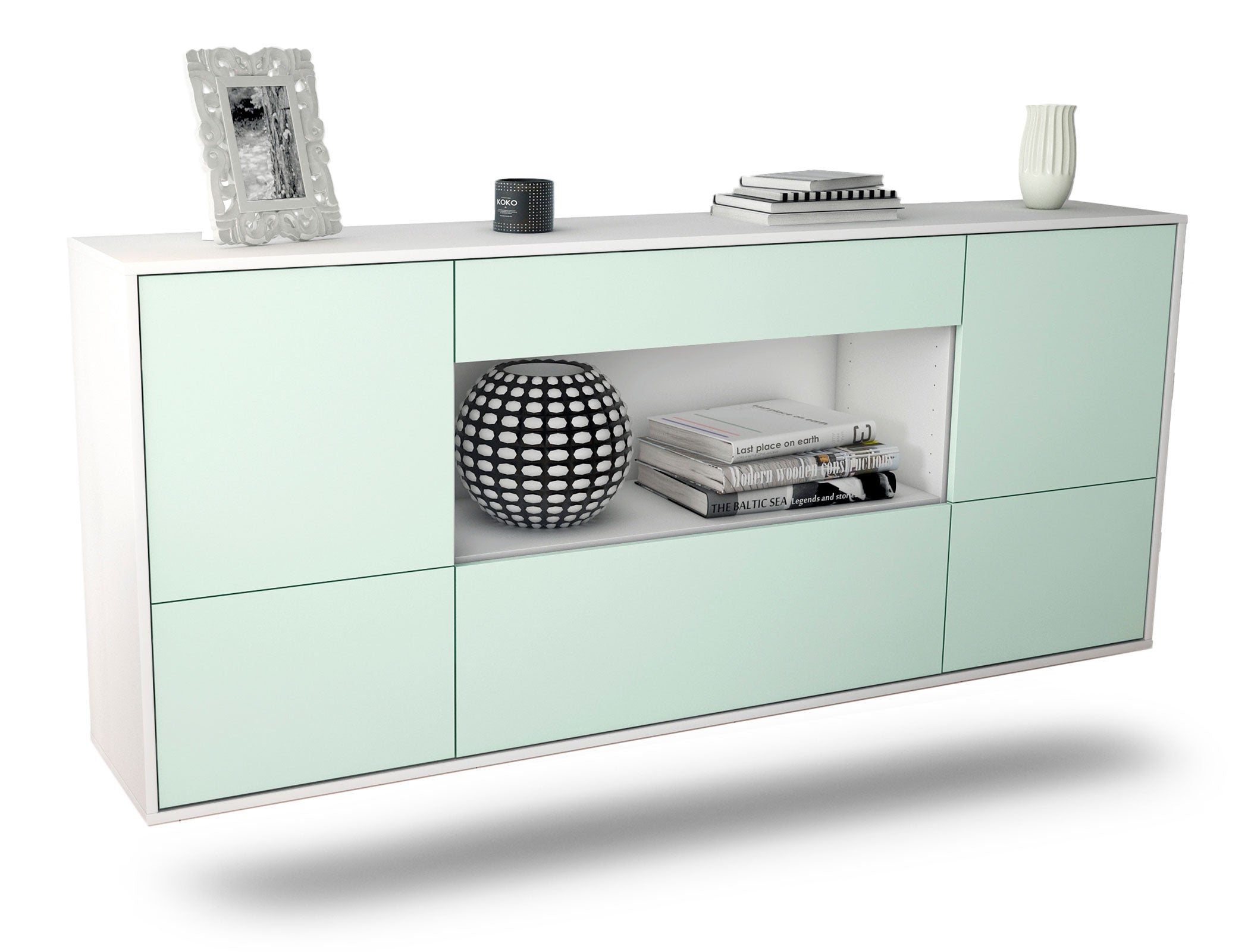 Sideboard East Los Angeles | hängend | Korpus Weiß | Front in Mint | 180x79x35cm (BxHxT) 1 Sideboard East Los Angeles | hängend | Korpus Weiß | Front in Mint | 180x79x35cm (BxHxT)