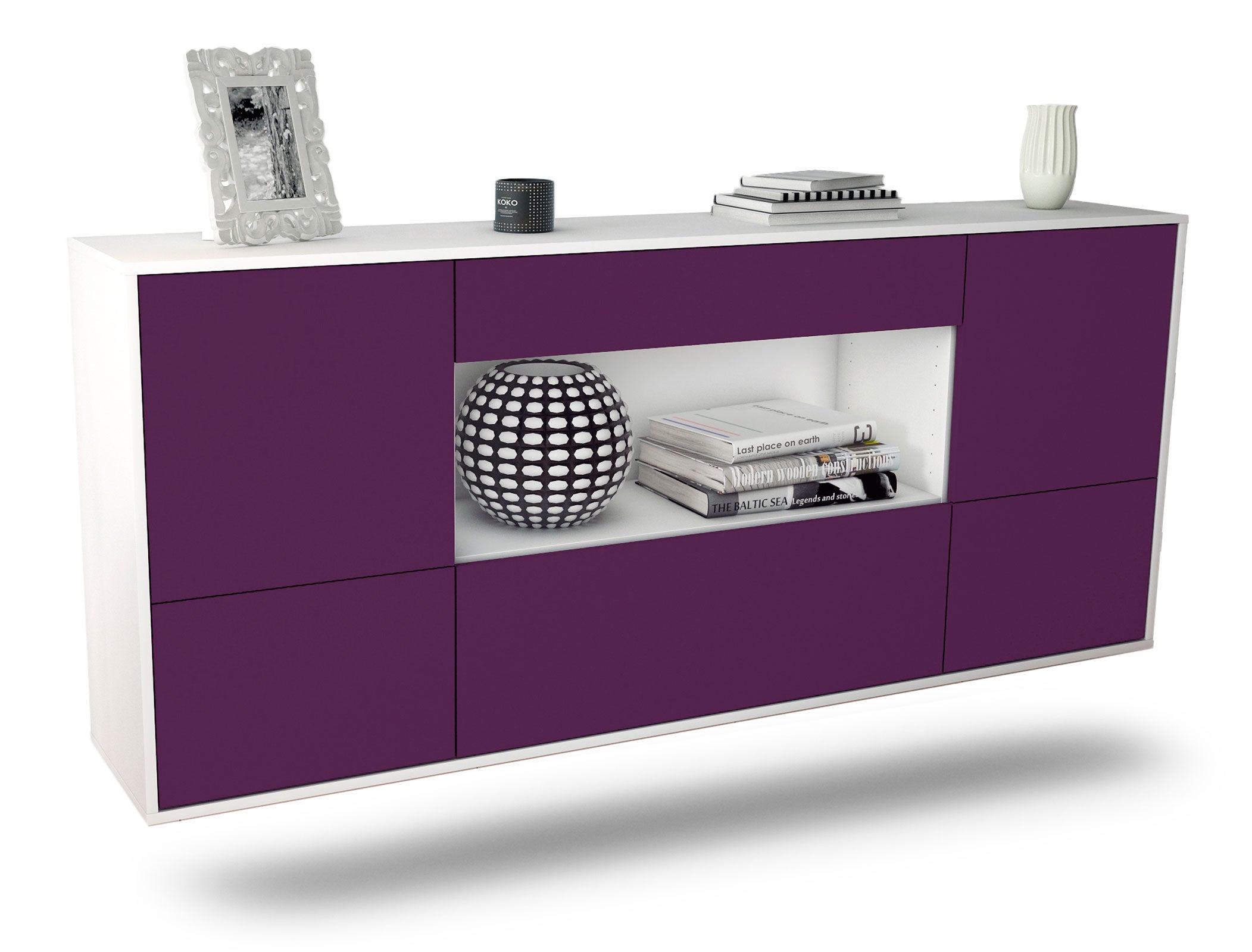 Sideboard East Los Angeles | hängend | Korpus Weiß | Front in Lila | 180x79x35cm (BxHxT) 1 Sideboard East Los Angeles | hängend | Korpus Weiß | Front in Lila | 180x79x35cm (BxHxT)