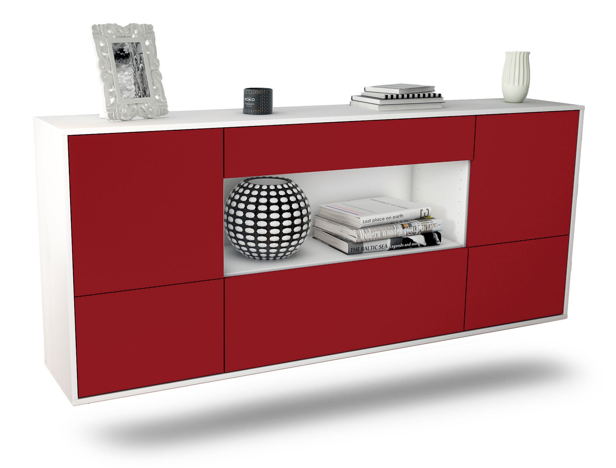 Sideboard East Los Angeles | hängend | Korpus Weiß | Front in Bordeaux | 180x79x35cm (BxHxT) 1 Sideboard East Los Angeles | hängend | Korpus Weiß | Front in Bordeaux | 180x79x35cm (BxHxT)