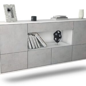 Sideboard Fullerton | hängend | Korpus Weiß | Front in Beton Optik | 180x79x35cm (BxHxT)