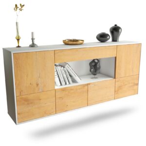 Sideboard Fullerton | hängend | Korpus Weiß | Front in Eiche Holz Optik | 180x79x35cm (BxHxT)