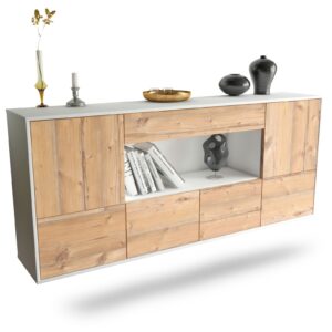 Sideboard Fullerton | hängend | Korpus Weiß | Front in Pinie Holz Optik | 180x79x35cm (BxHxT)