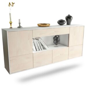 Sideboard Fullerton | hängend | Korpus Weiß | Front in Zeder Holz Optik | 180x79x35cm (BxHxT)
