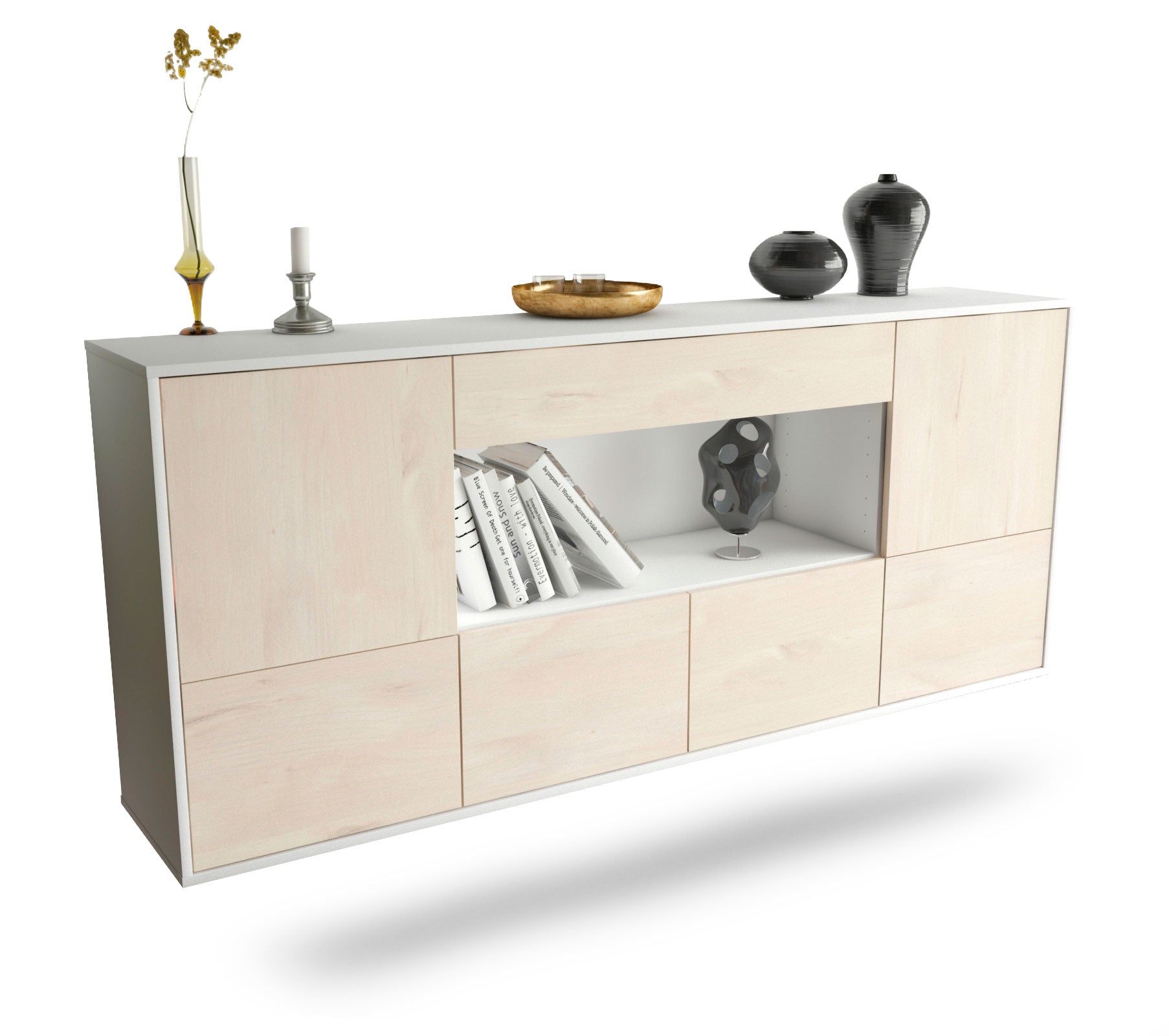 Sideboard Fullerton | hängend | Korpus Weiß | Front in Zeder Holz Optik | 180x79x35cm (BxHxT) 1 Sideboard Fullerton | hängend | Korpus Weiß | Front in Zeder Holz Optik | 180x79x35cm (BxHxT)