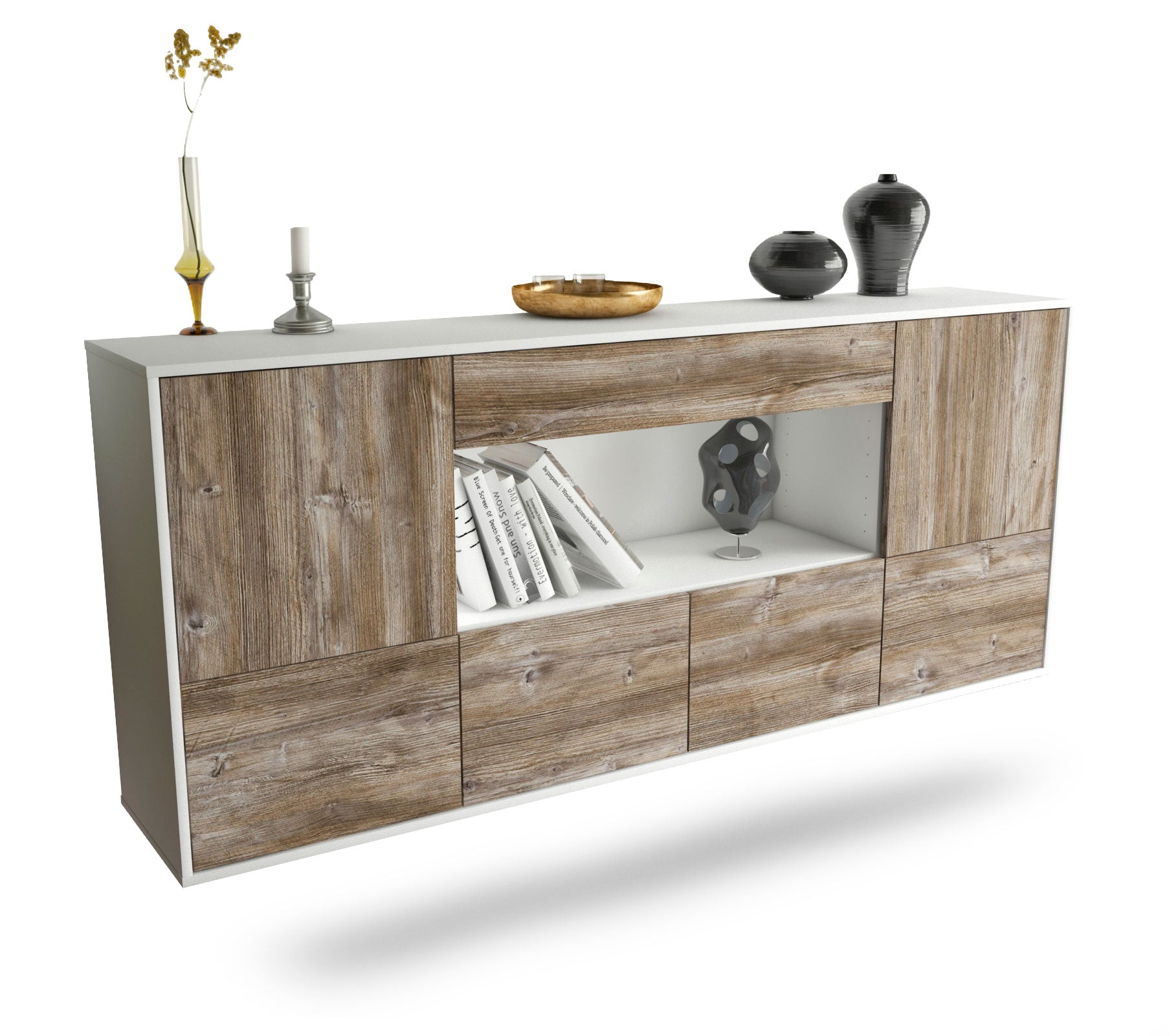Sideboard Fullerton | hängend | Korpus Weiß | Front in Treibholz Holz Optik | 180x79x35cm (BxHxT) 1 Sideboard Fullerton | hängend | Korpus Weiß | Front in Treibholz Holz Optik | 180x79x35cm (BxHxT)
