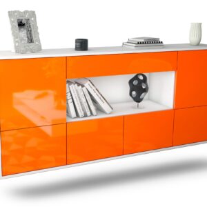 Sideboard Fullerton | hängend | Korpus Weiß | Front in Hochglanz Orange | 180x79x35cm (BxHxT)