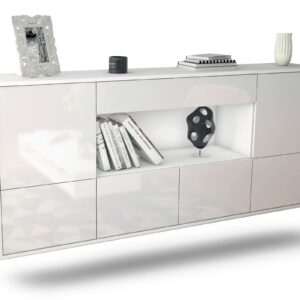 Sideboard Fullerton | hängend | Korpus Weiß | Front in Hochglanz Weiß | 180x79x35cm (BxHxT)