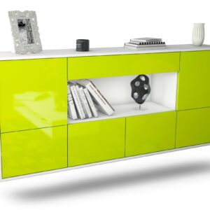 Sideboard Fullerton | hängend | Korpus Weiß | Front in Hochglanz Grün | 180x79x35cm (BxHxT)