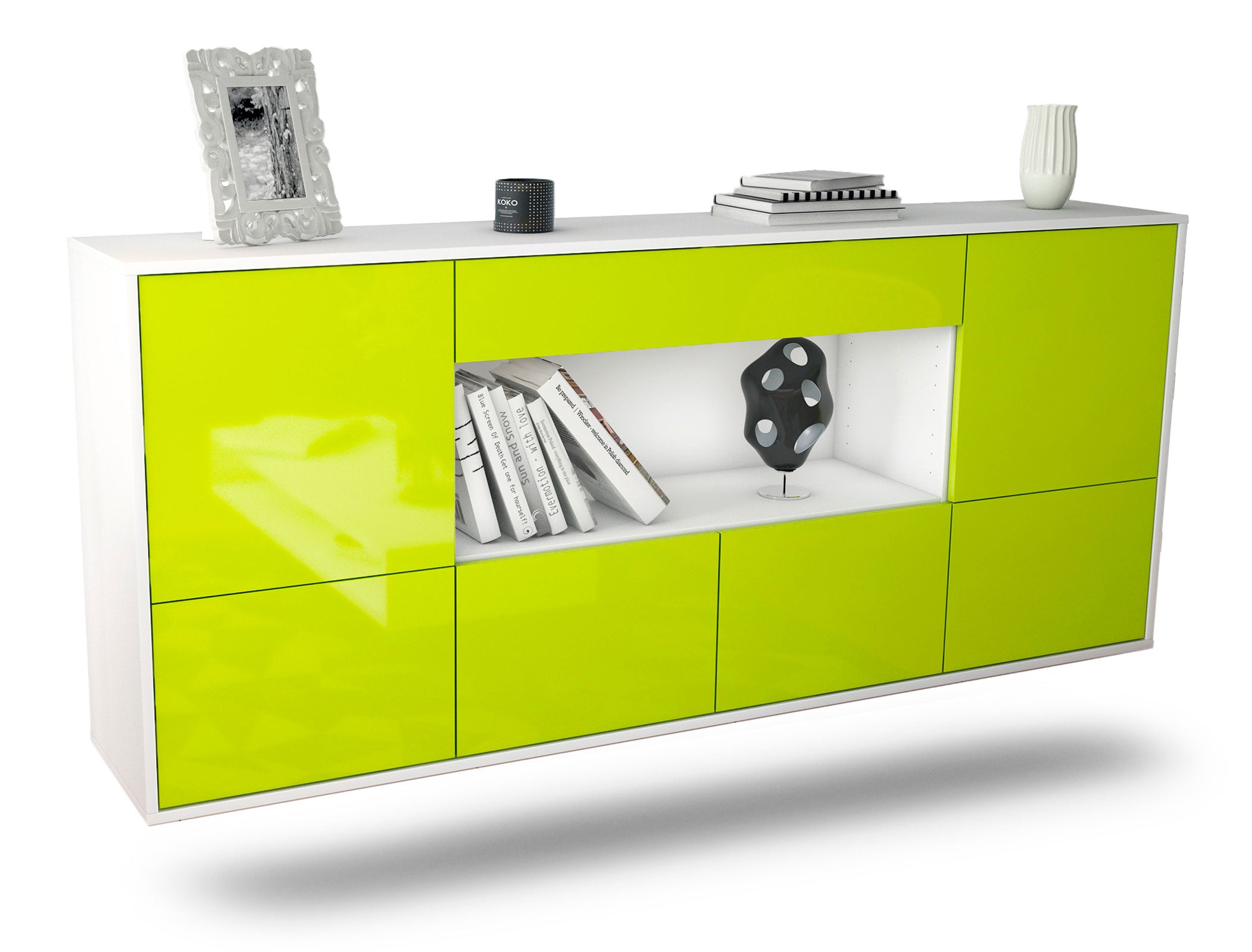 Sideboard Fullerton | hängend | Korpus Weiß | Front in Hochglanz Grün | 180x79x35cm (BxHxT) 1 Sideboard Fullerton | hängend | Korpus Weiß | Front in Hochglanz Grün | 180x79x35cm (BxHxT)