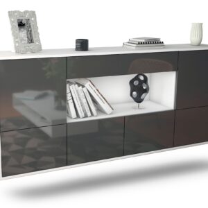 Sideboard Fullerton | hängend | Korpus Weiß | Front in Hochglanz Grau | 180x79x35cm (BxHxT)