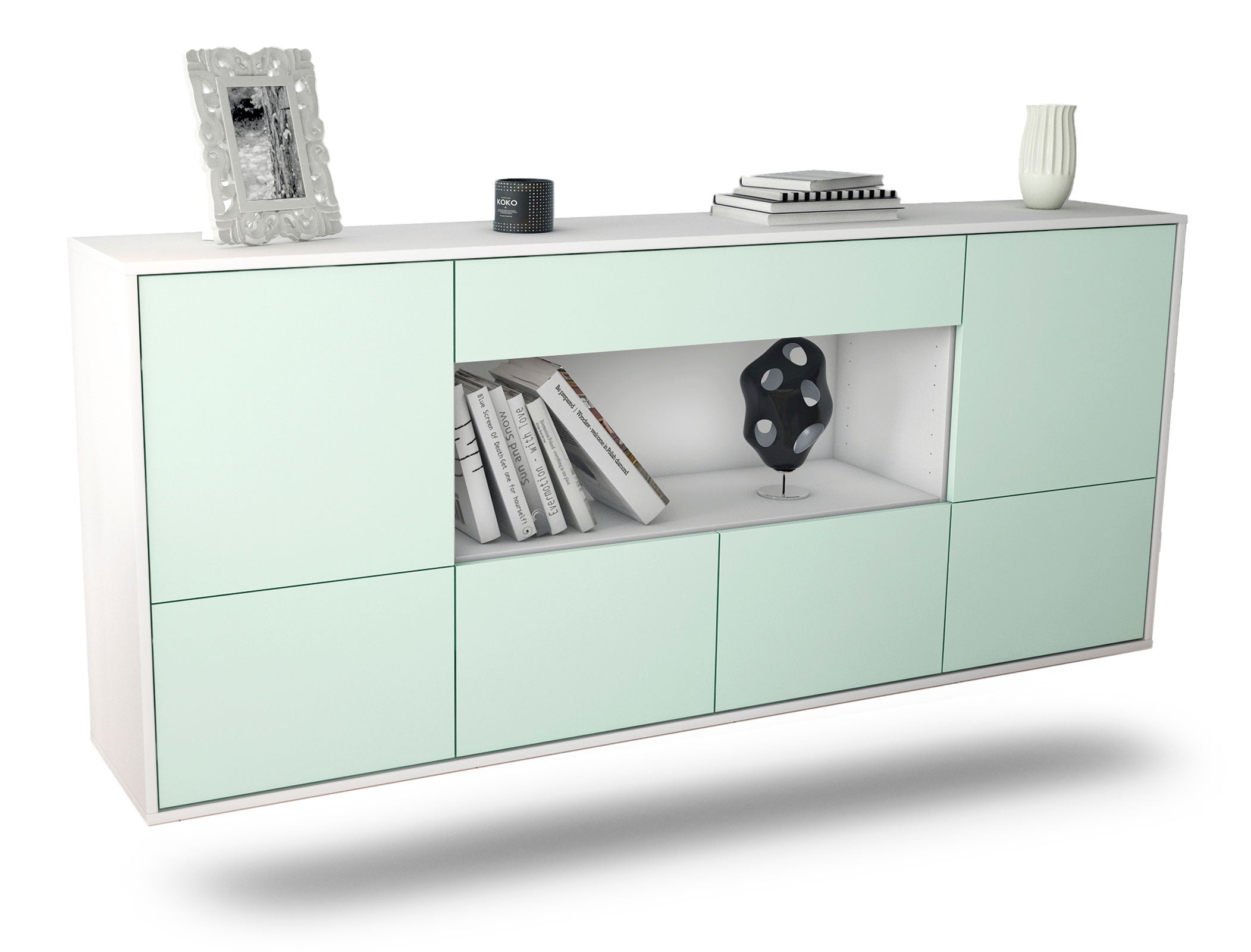Sideboard Fullerton | hängend | Korpus Weiß | Front in Mint | 180x79x35cm (BxHxT) 1 Sideboard Fullerton | hängend | Korpus Weiß | Front in Mint | 180x79x35cm (BxHxT)